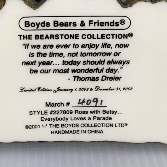 Boyds Bears & Friends Ross With Betsy Everybody Loves A Parade 2001 Style#227809 - Picture 8 of 9
